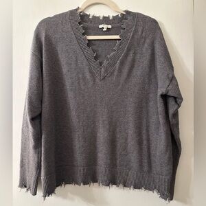 Maurices Charcoal V-Neck Frayed Sweater